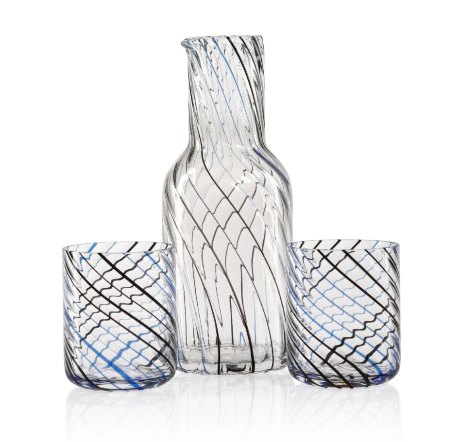Marina Swirl Tumbler Drinking Glass - Black &amp; Blue-Blue Hand Home