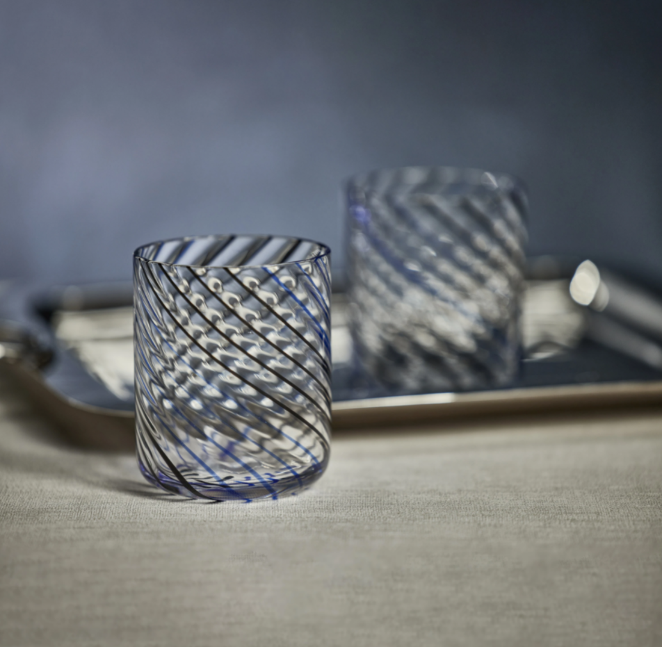 Marina Swirl Tumbler Drinking Glass - Black &amp; Blue-Blue Hand Home