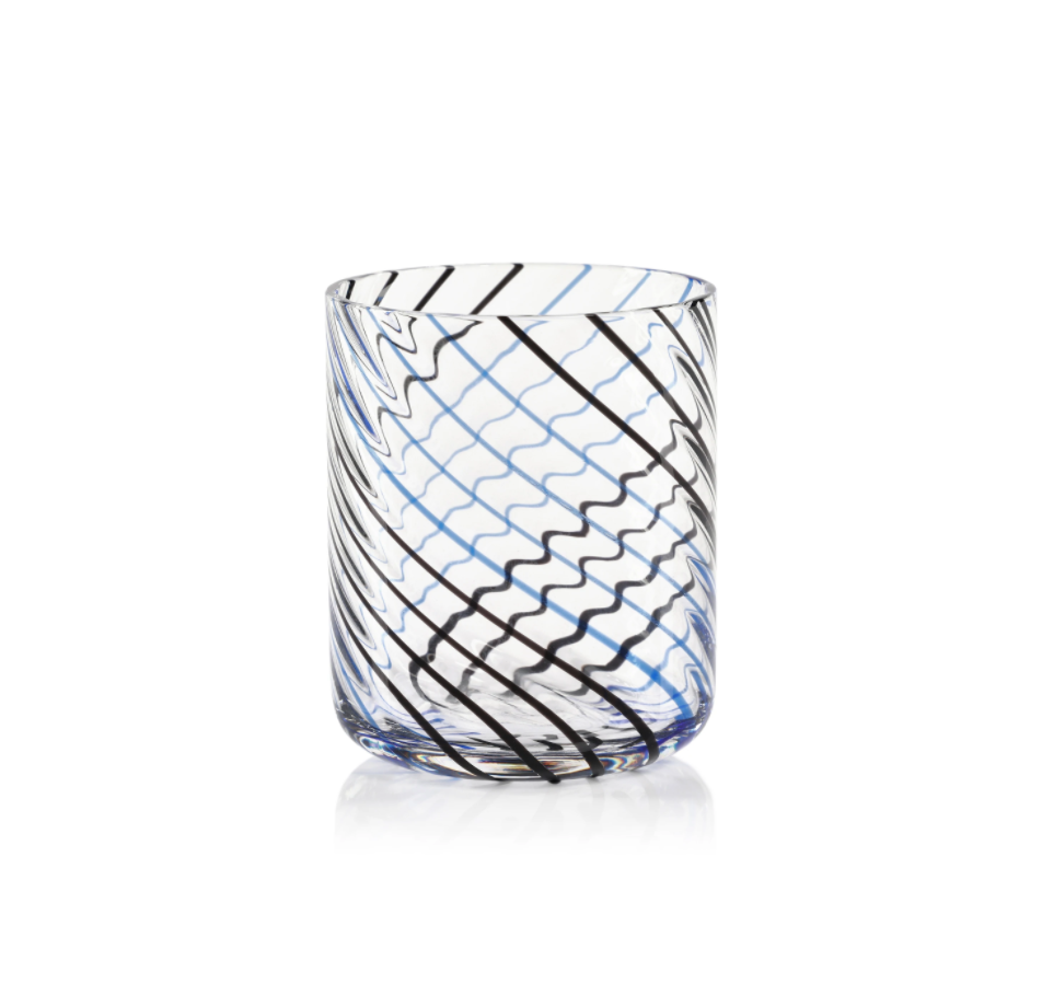 Marina Swirl Tumbler Drinking Glass - Black & Blue-Blue Hand Home