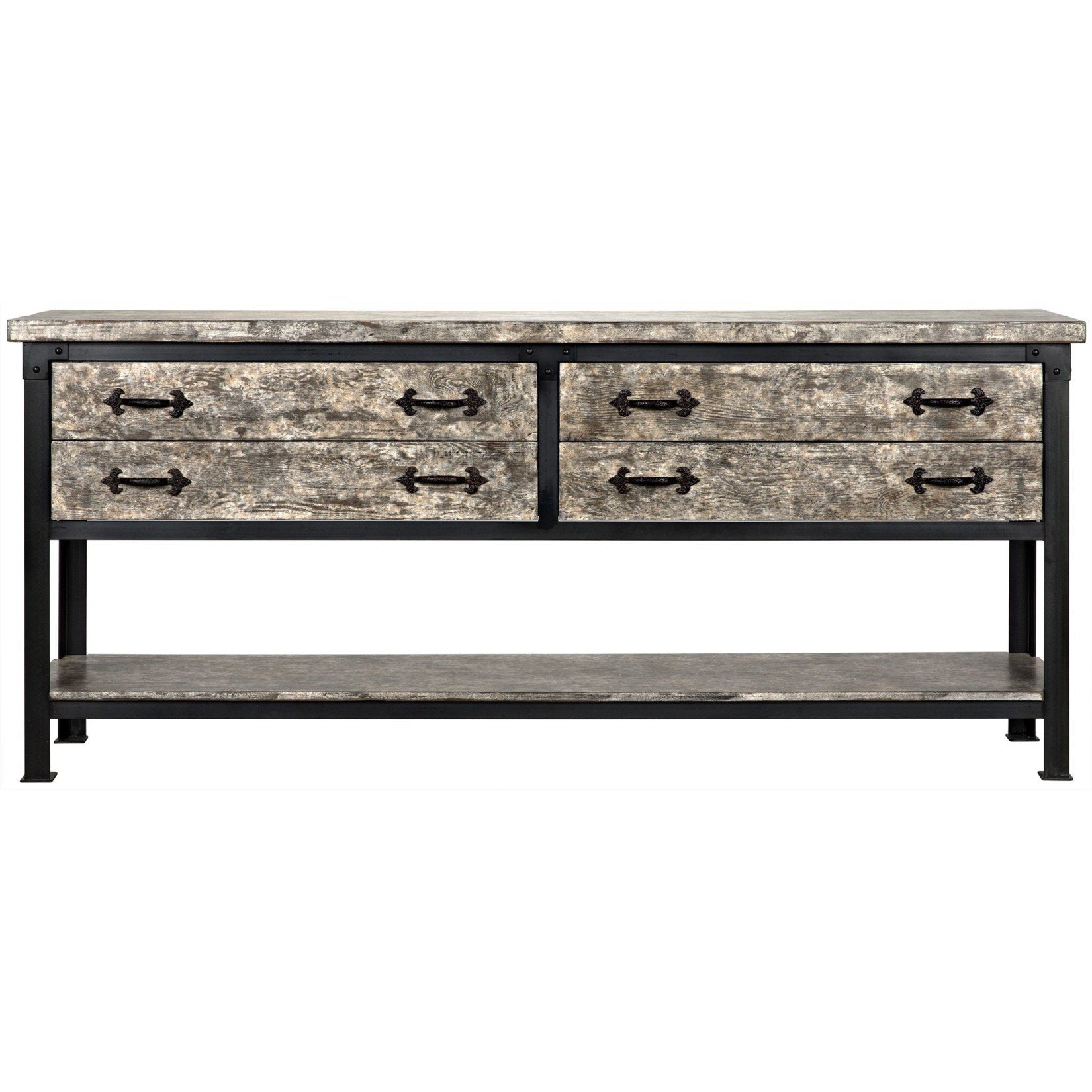 Steel console w/ RL top & drawers, shelf-CFC Furniture-Blue Hand Home