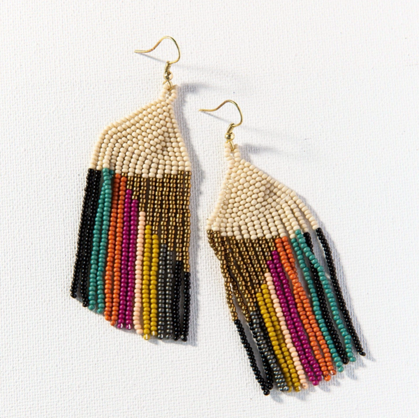 Gold Ivory Muted Stripe Earrings-Ink + Alloy-Blue Hand Home