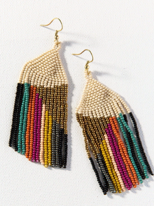 Gold Ivory Muted Stripe Earrings
