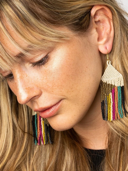 Gold Ivory Muted Stripe Earrings