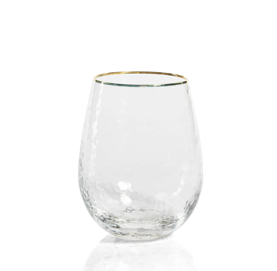 Negroni Hammered Stemless All Purpose w/ Gold Ri-Blue Hand Home