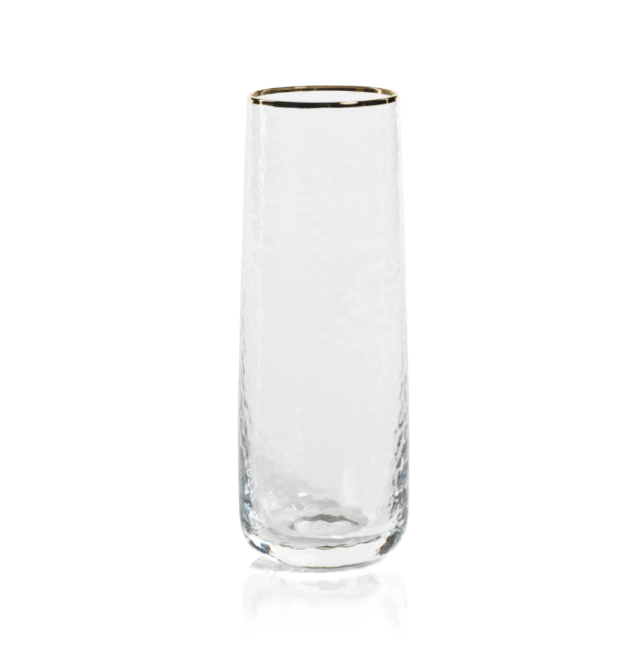 Negroni Hammered Stemless Flute w/ Gold Rim-Blue Hand Home