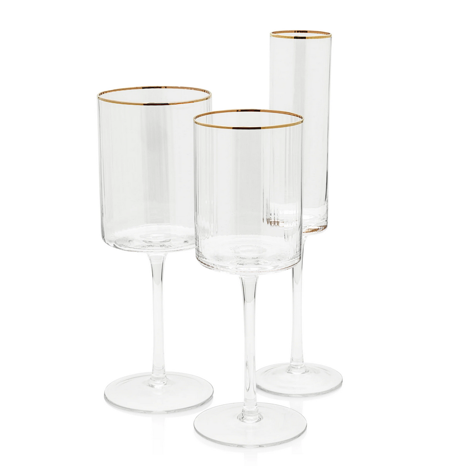 Optic Champagne Flute with Gold Rim-Blue Hand Home