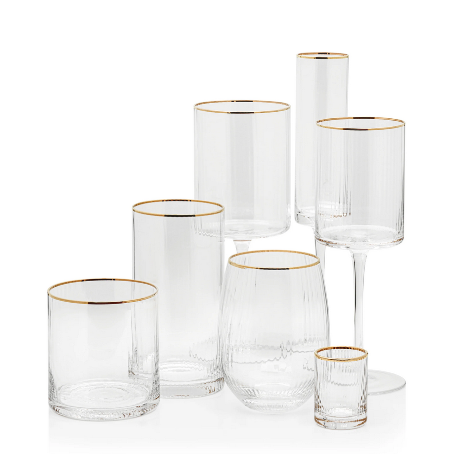 Optic Champagne Flute with Gold Rim-Blue Hand Home