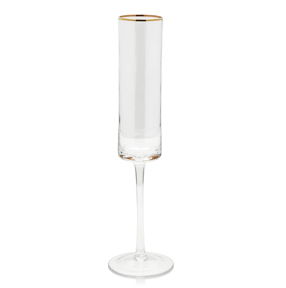 Optic Champagne Flute with Gold Rim-Blue Hand Home