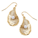 Susan Shaw Handcast Gold Oyster with Freshwater Pearl Earrings-Susan Shaw Jewelry-Blue Hand Home