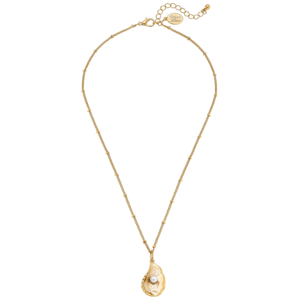 Susan Shaw Handcast Gold Oyster with Genuine Freshwater Pearl Necklace-Susan Shaw Jewelry-Blue Hand Home