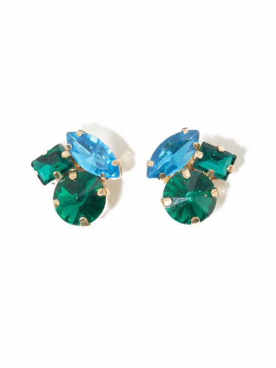 Green Blue Crystal Cluster Post Earrings