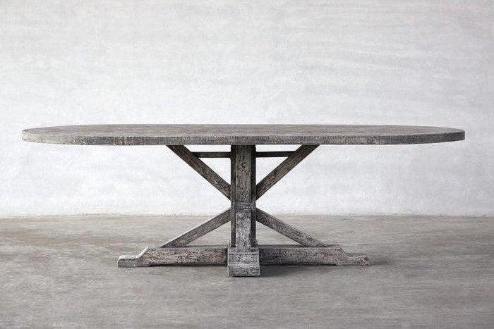 Reclaimed Elm Oval 96&quot; Dining Table - Rail Leg-Organic Restoration-Blue Hand Home