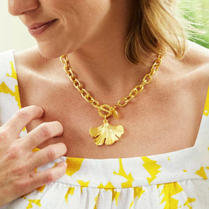 Handcast Gold Ginkgo Leaf Toggle Necklace-Susan Shaw Jewelry-Blue Hand Home