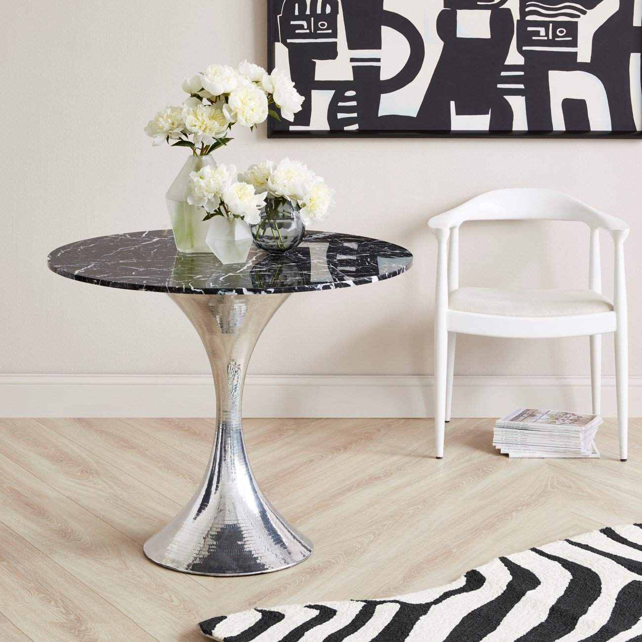 Villa & House - Stockholm Nickel Center Dining Table Base (Pairs With 36" Top, Sold Separately) In Nickel-Bungalow 5-Blue Hand Home
