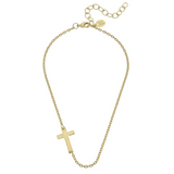 Susan Shaw Side Cross Dainty Necklace-Susan Shaw Jewelry-Blue Hand Home
