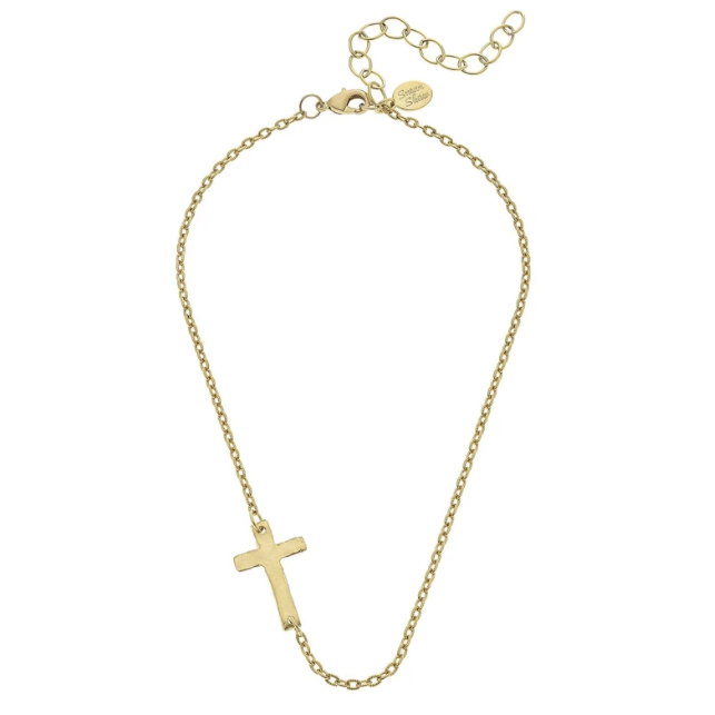 Susan Shaw Side Cross Dainty Necklace-Susan Shaw Jewelry-Blue Hand Home