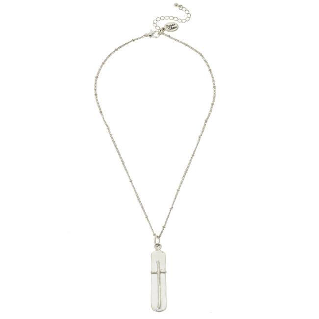 Susan Shaw Handcast Silver Bar with Cross Chain Necklace-Susan Shaw Jewelry-Blue Hand Home