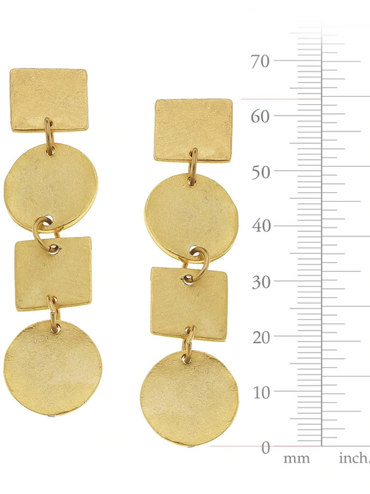 Handcast Gold Round & Square Linked Earrings
