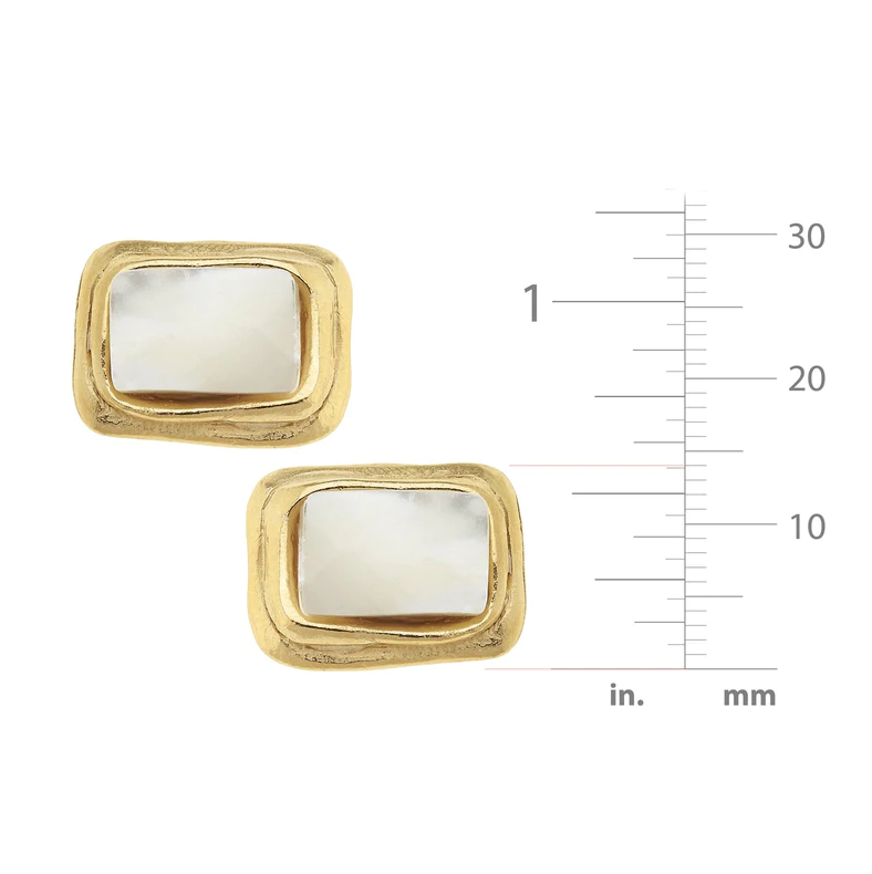Handcast Gold Rectangle and Mother Of Pearl CLIP Earrings-Susan Shaw Jewelry-Blue Hand Home