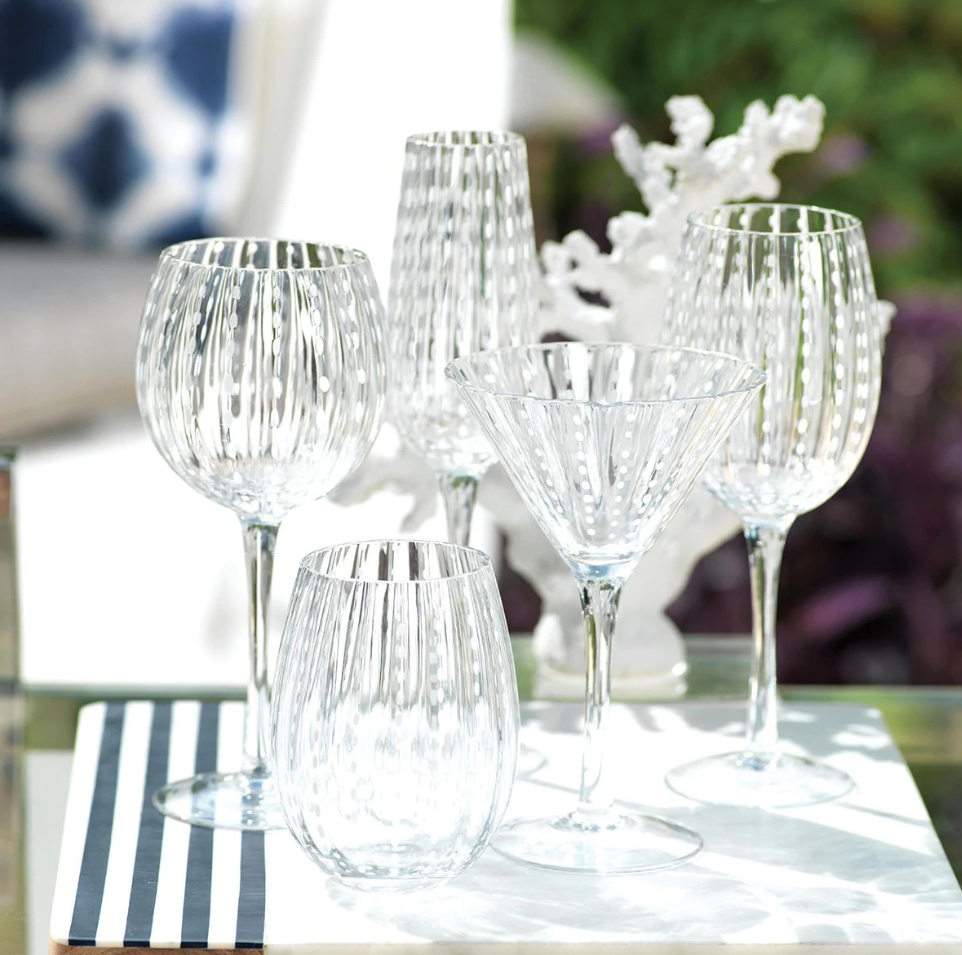 White Dots Wine Goblet-Blue Hand Home