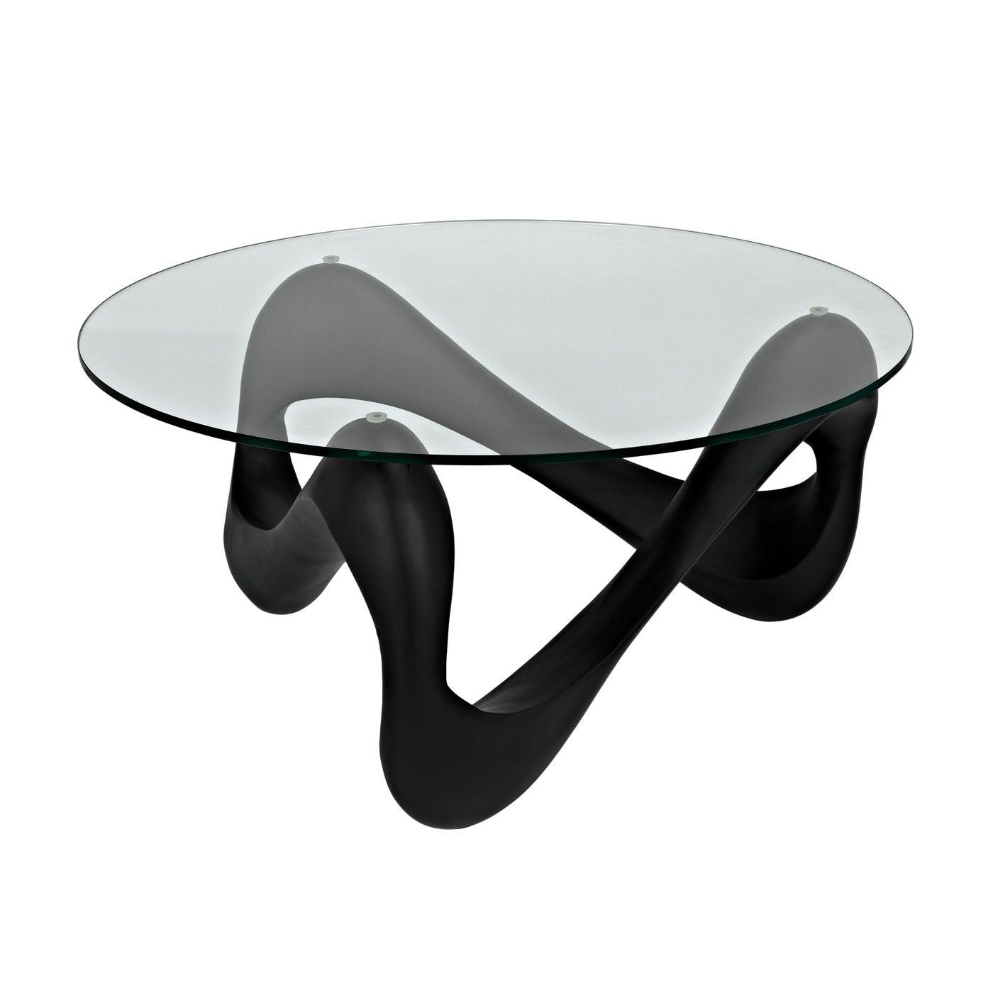 Orion Coffee Table, Black Resin Cement with Glass
