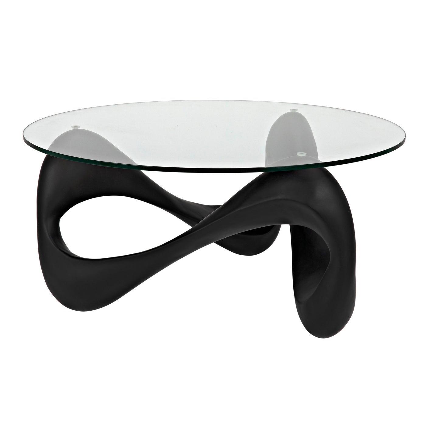 Orion Coffee Table, Black Resin Cement with Glass