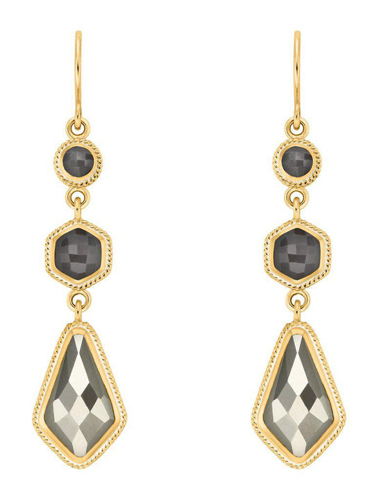 Anna Beck Grey Sapphire & Pyrite Kite Triple Drop Earrings - Gold