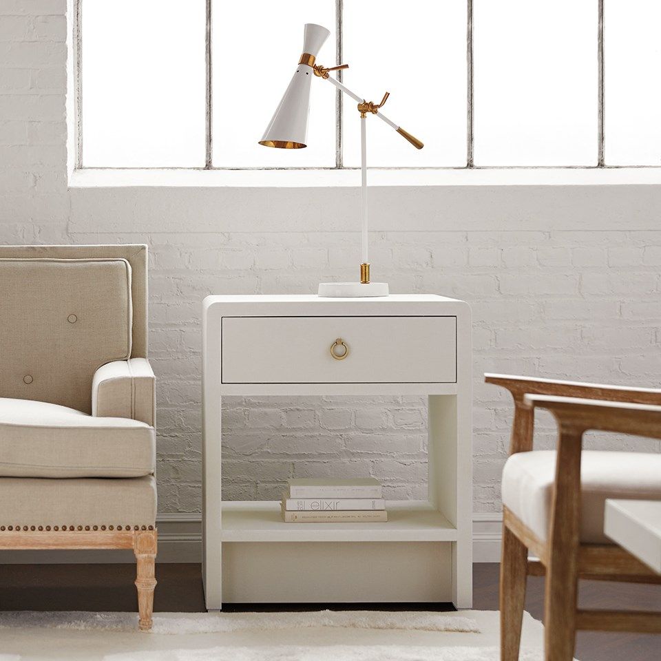Villa &amp; House - Benjamin 1-Drawer Side Table, White Linen-Bungalow 5-Blue Hand Home