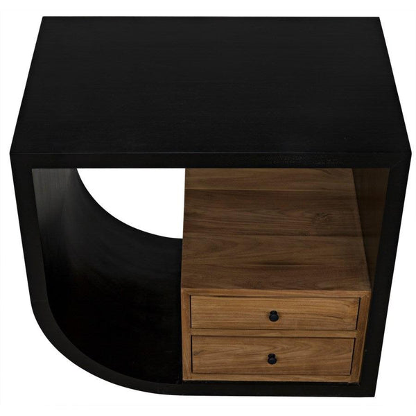 Noir Furniture Burton Side Table, Left, Hand Rubbed Black and Teak-Noir Furniture-Blue Hand Home