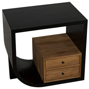 Noir Furniture Burton Side Table, Left, Hand Rubbed Black and Teak-Noir Furniture-Blue Hand Home