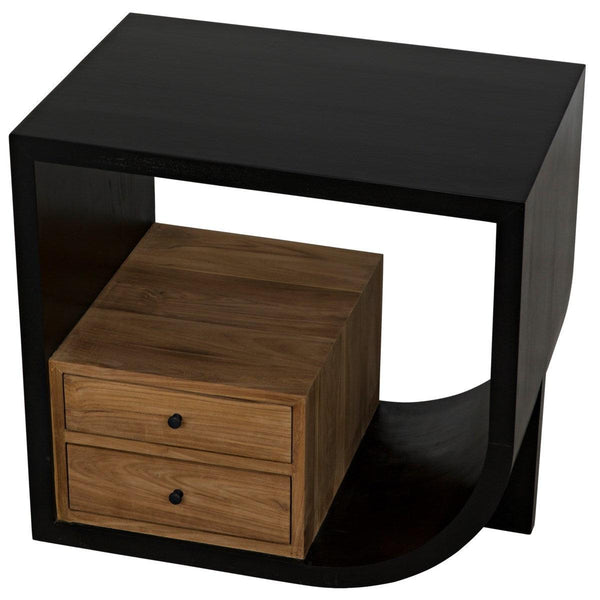 Noir Furniture Burton Side Table, Right, Hand Rubbed Black and Teak-Noir Furniture-Blue Hand Home