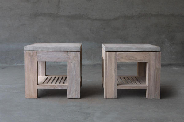 Concrete & Reclaimed Teak Side Table-Organic Restoration-Blue Hand Home