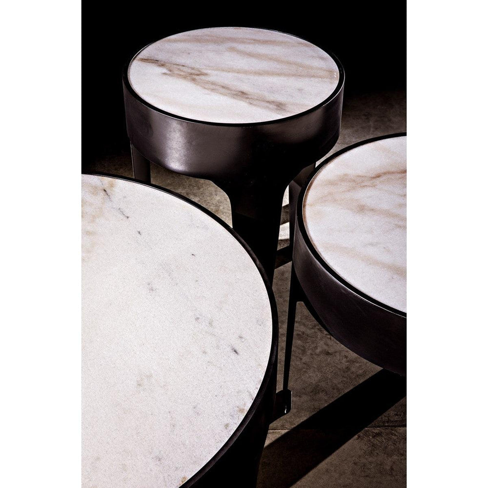 Noir Furniture Cylinder Side Table, Black Metal with Quartz Top, Large-Noir Furniture-Blue Hand Home