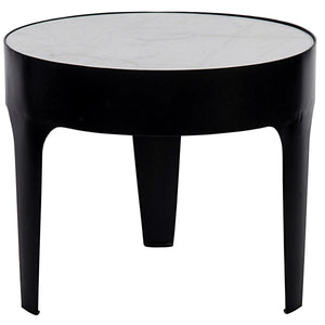 Noir Furniture Cylinder Side Table, Black Metal with Quartz Top, Large-Noir Furniture-Blue Hand Home
