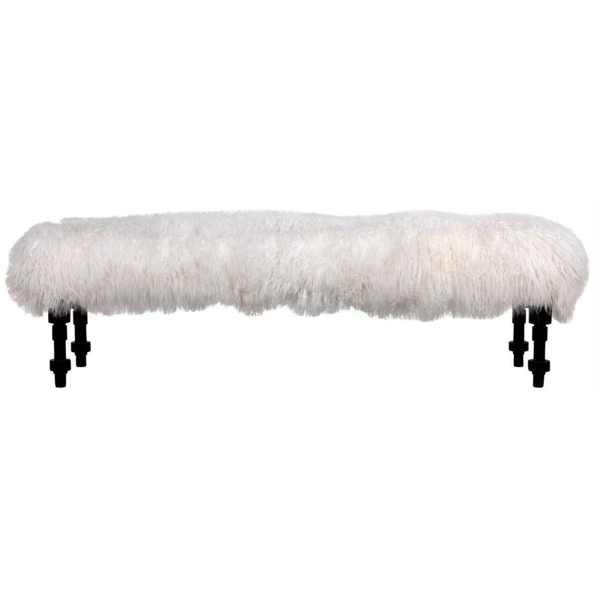 Noir Furniture Coco Bench with Lamb Fur, Hand Rubbed Black-Noir Furniture-Blue Hand Home