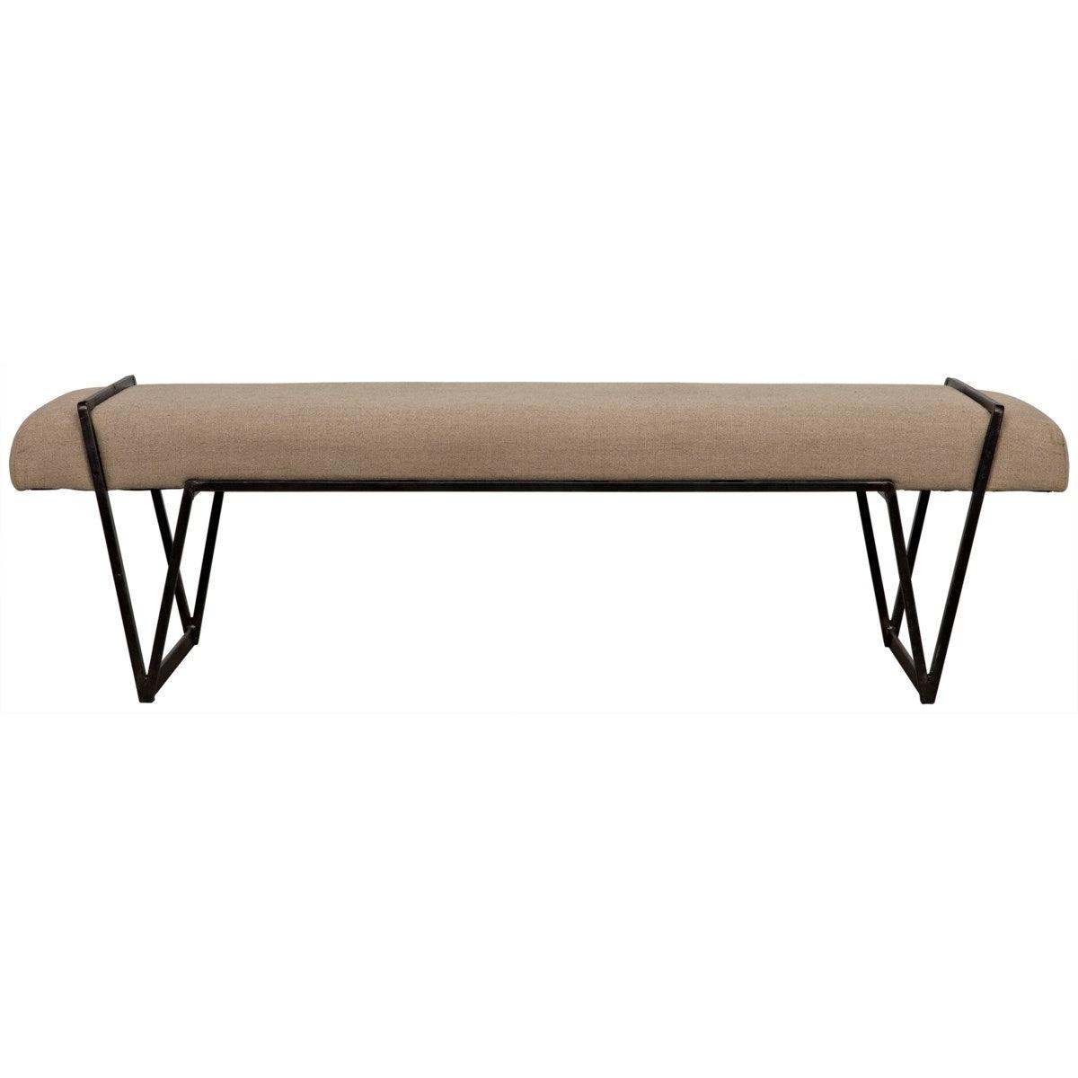 Noir Larkin Bench, Metal with Linen-Noir Furniture-Blue Hand Home