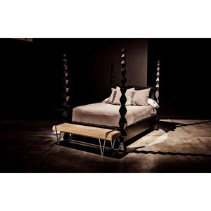 Noir Larkin Bench, Steel with Linen-Noir Furniture-Blue Hand Home