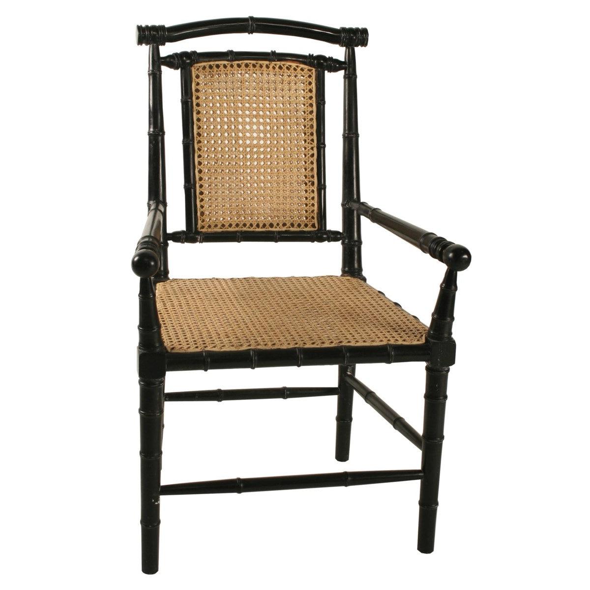 Noir Colonial Bamboo Arm Chair, Hand Rubbed Black-Noir Furniture-Blue Hand Home