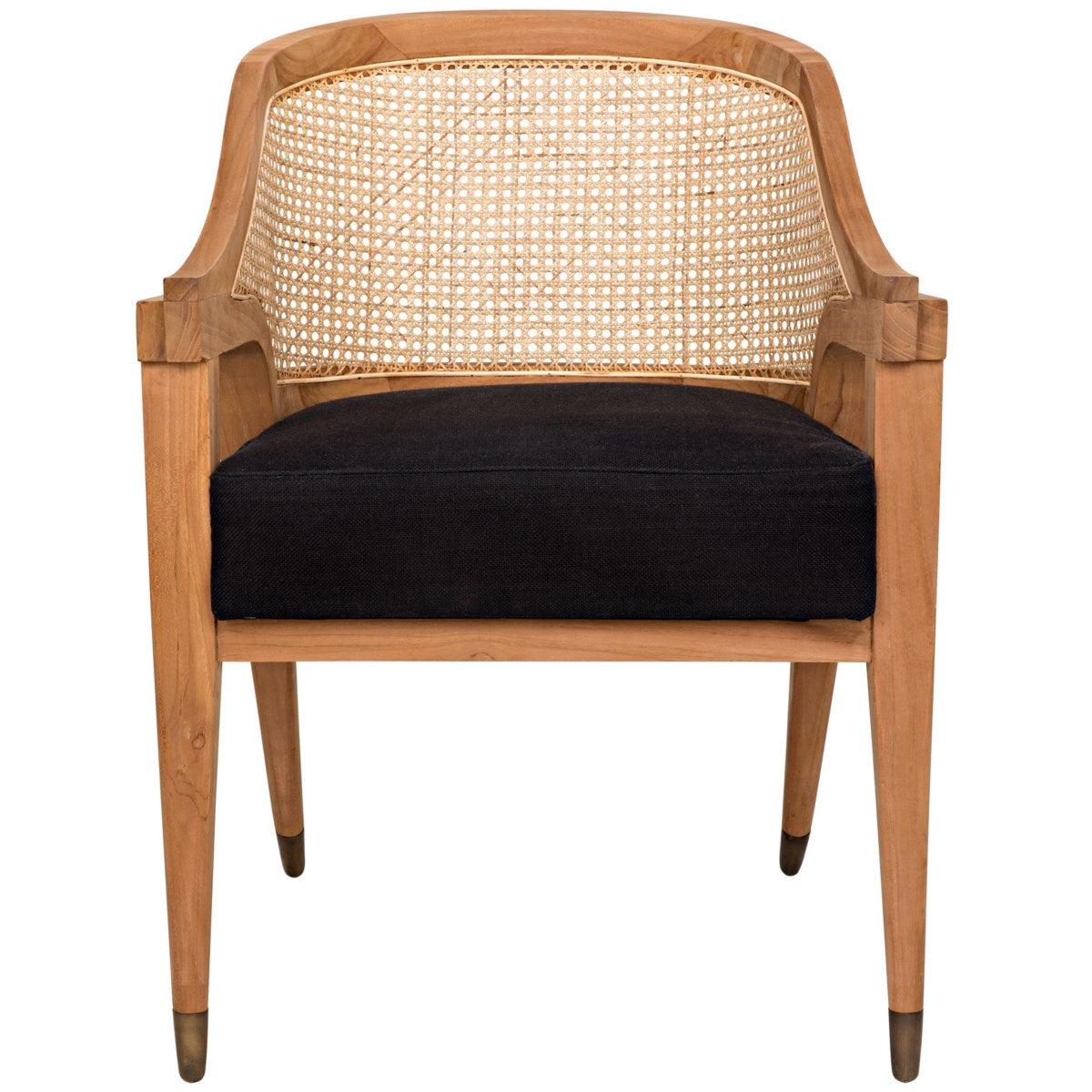 Noir Furniture Chloe Chair, Teak, Caning, and Black Cotton-Noir Furniture-Blue Hand Home