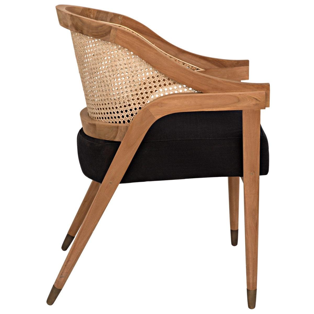 Noir Furniture Chloe Chair, Teak, Caning, and Black Cotton-Noir Furniture-Blue Hand Home