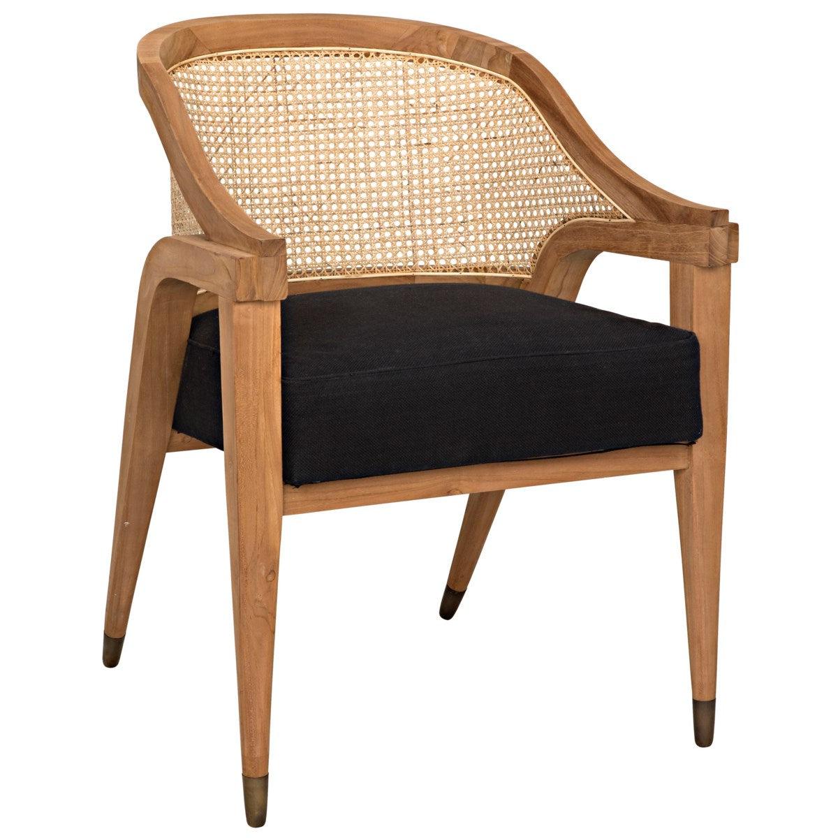 Noir Furniture Chloe Chair, Teak, Caning, and Black Cotton-Noir Furniture-Blue Hand Home
