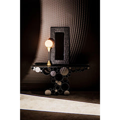 Noir Paradox Console, Black Steel with Glass Top-Noir Furniture-Blue Hand Home