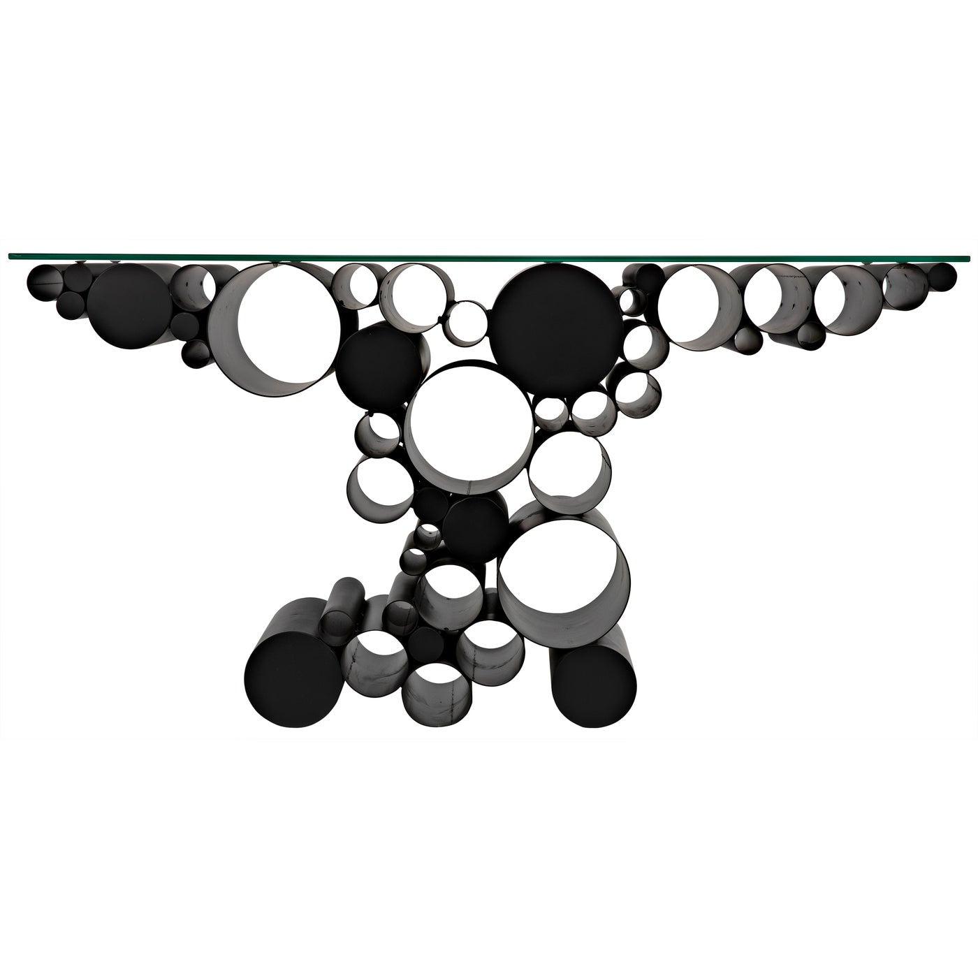 Noir Paradox Console, Black Steel with Glass Top-Noir Furniture-Blue Hand Home