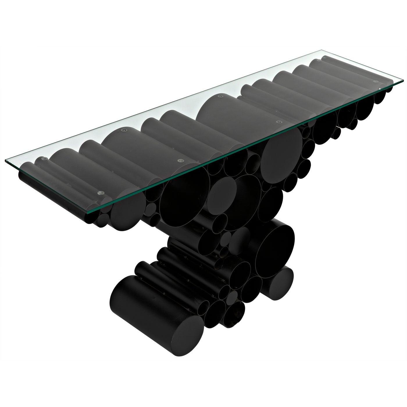 Noir Paradox Console, Black Steel with Glass Top-Noir Furniture-Blue Hand Home