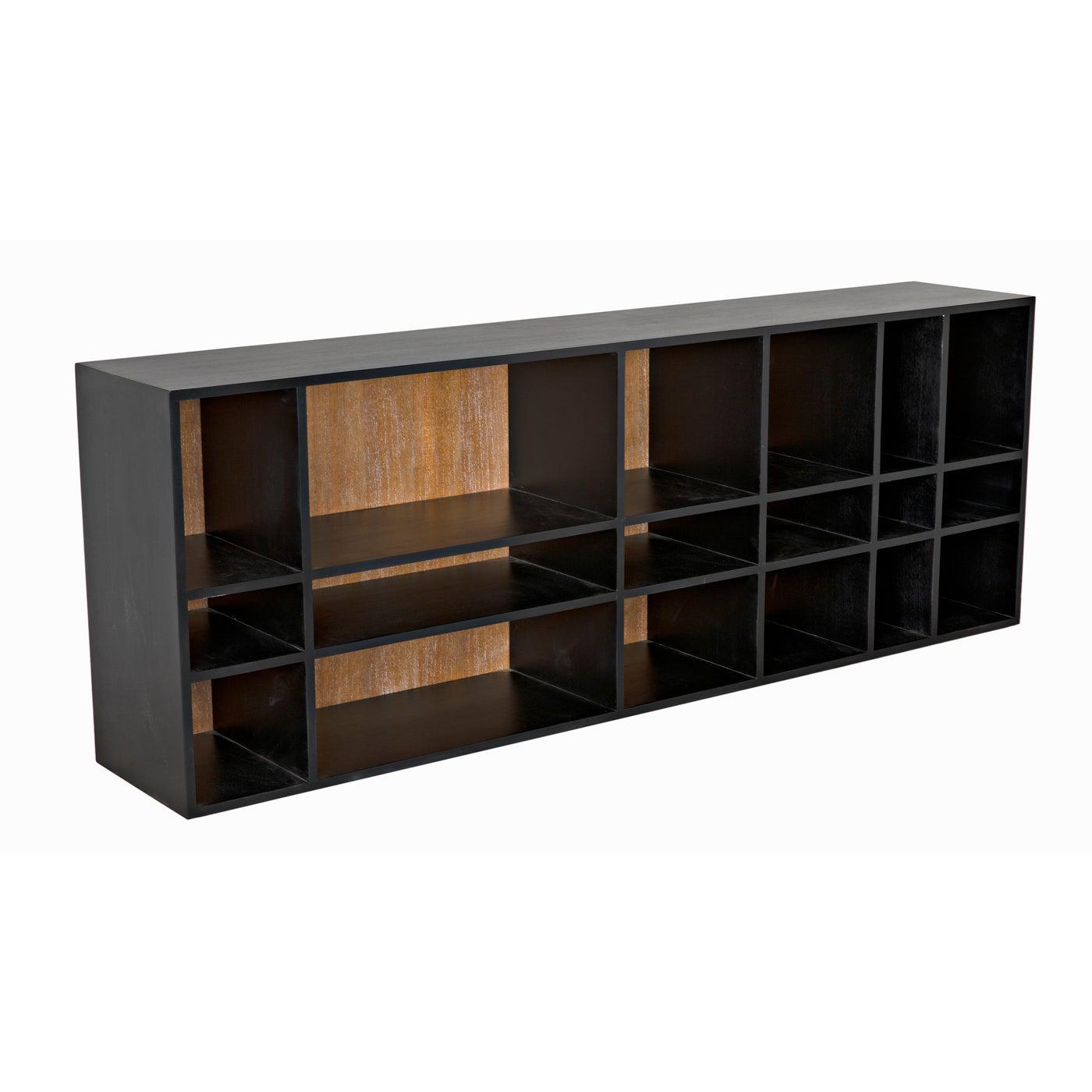 Noir Messer Shelf, Hand Rubbed Black and Gray Wash-Noir Furniture-Blue Hand Home