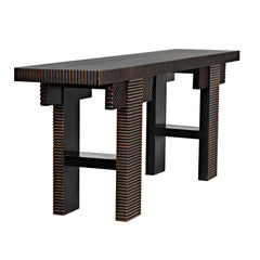 Nabu Console, Hand Rubbed Black with Light Brown Trim