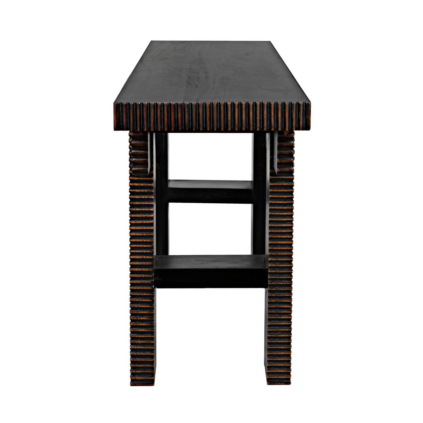 Nabu Console, Hand Rubbed Black with Light Brown Trim