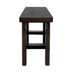 Nabu Console, Hand Rubbed Black with Light Brown Trim