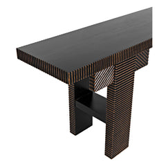 Nabu Console, Hand Rubbed Black with Light Brown Trim