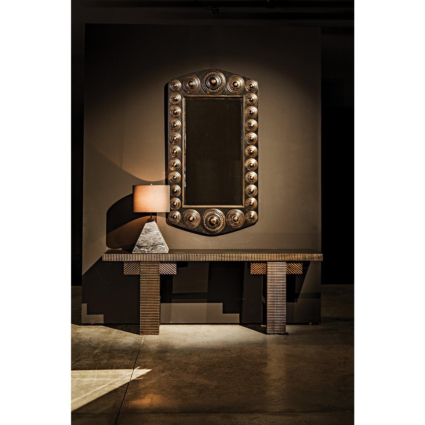 Nabu Console, Hand Rubbed Black with Light Brown Trim